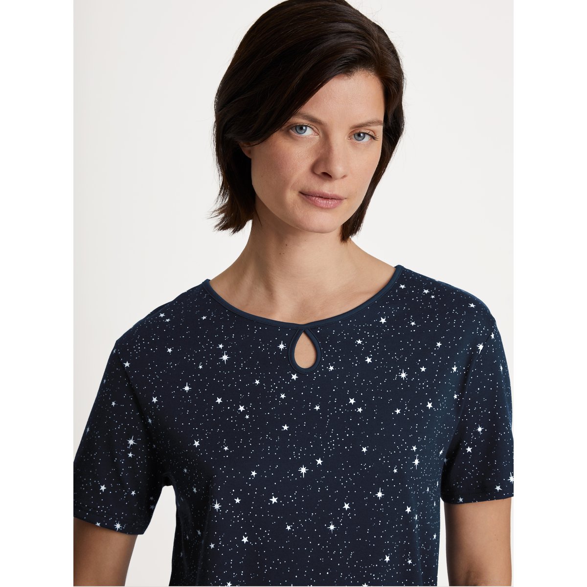 Chemise de nuit, longueur 90cm manches courtes Coton SWEET DREAMS bleu paon, CALIDA