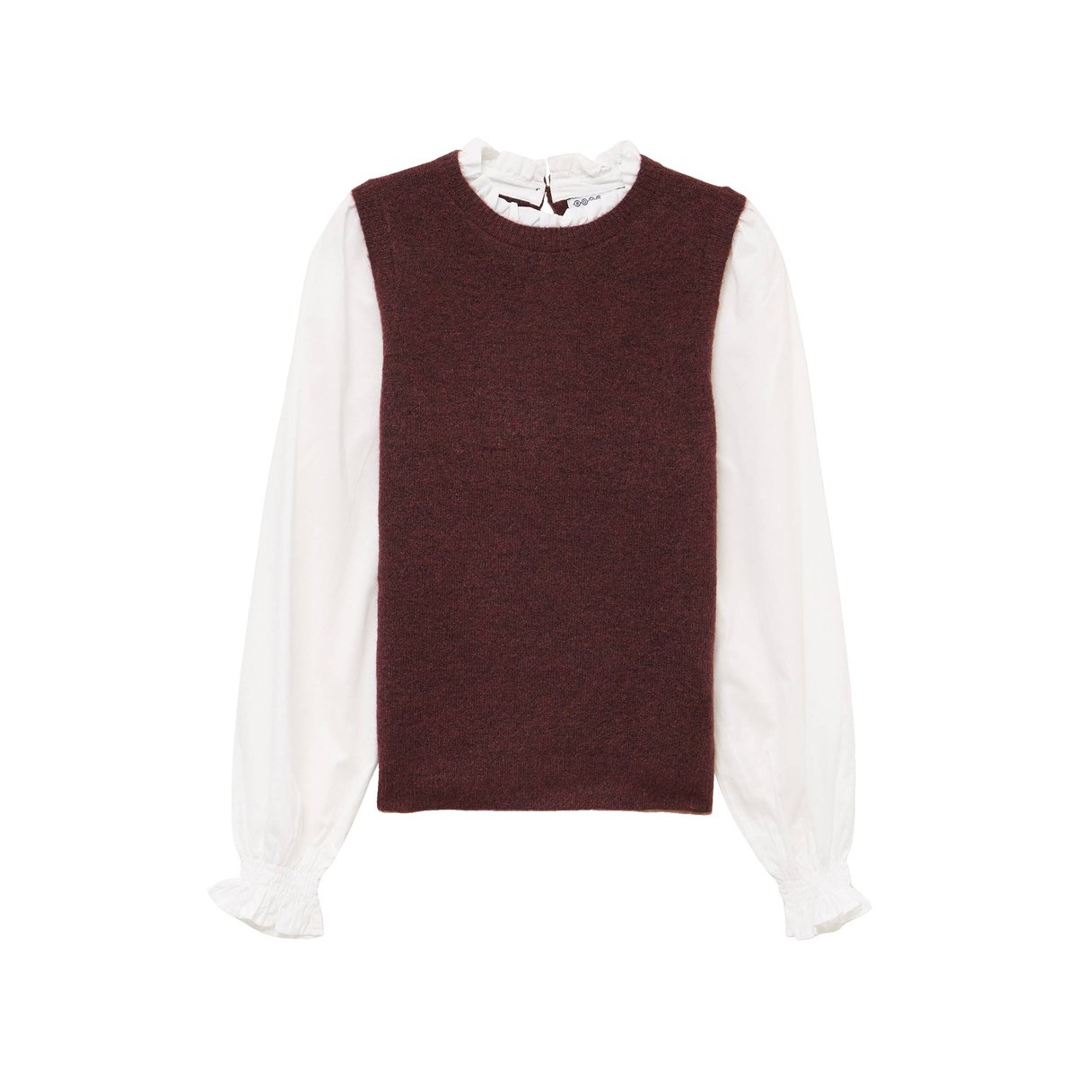 Pull 2 en 1 col rond manches longues marron, BONOBO