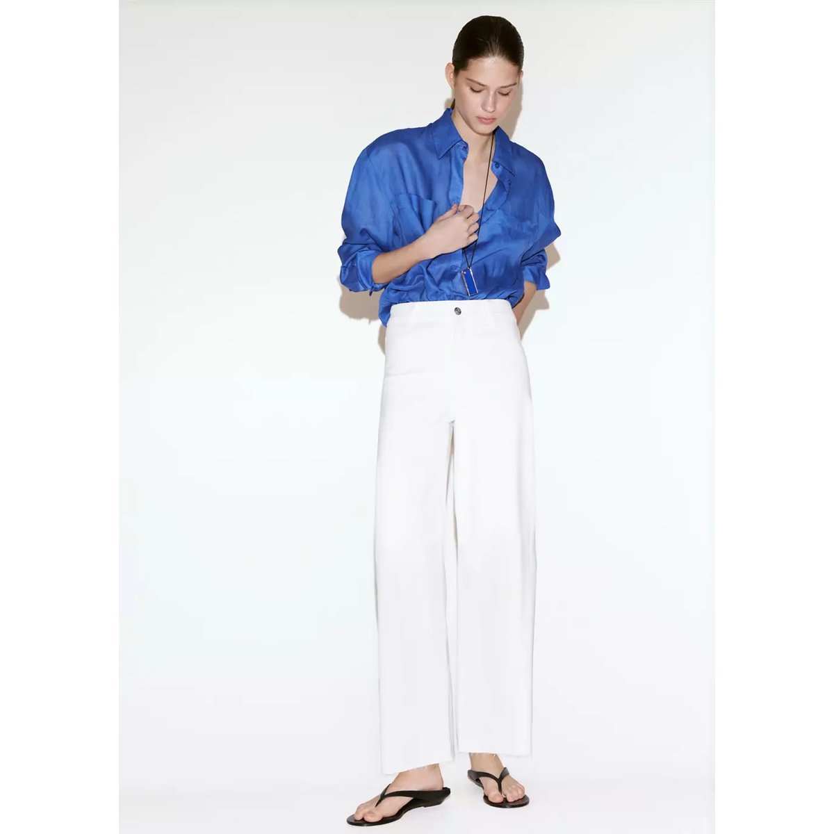 Jean style jupe-culotte Catherin taille haute blanc, MANGO