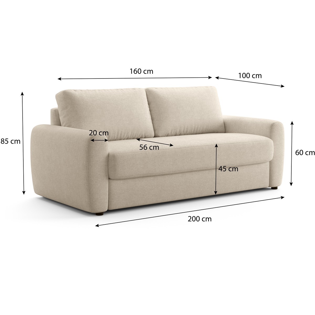 Canapé droit convertible 3 places en tissu chenille - ouverture express - SALVIA beige, HOMIFAB