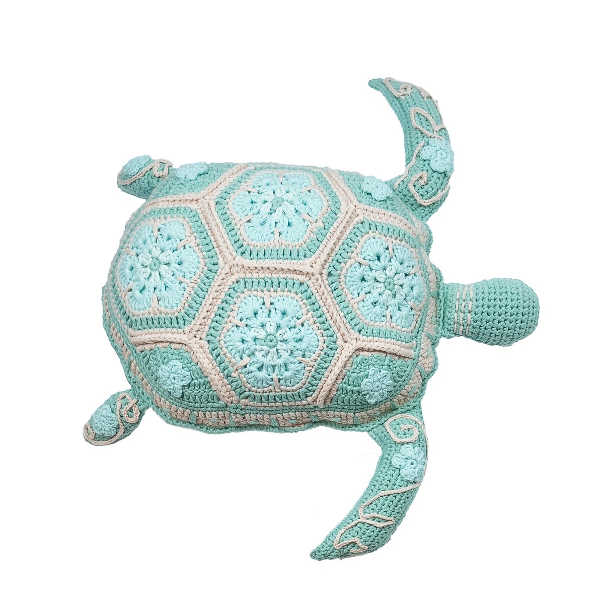 Coussin tortue en crochet bleu, MX HOME
