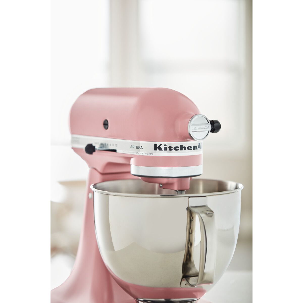 Robot pâtissier 5KSM175PSEDR rose poudré, 4,8 L, bol avec poignée + bol 3 L, batteur souple et couvercle couleur unique, KITCHENAID