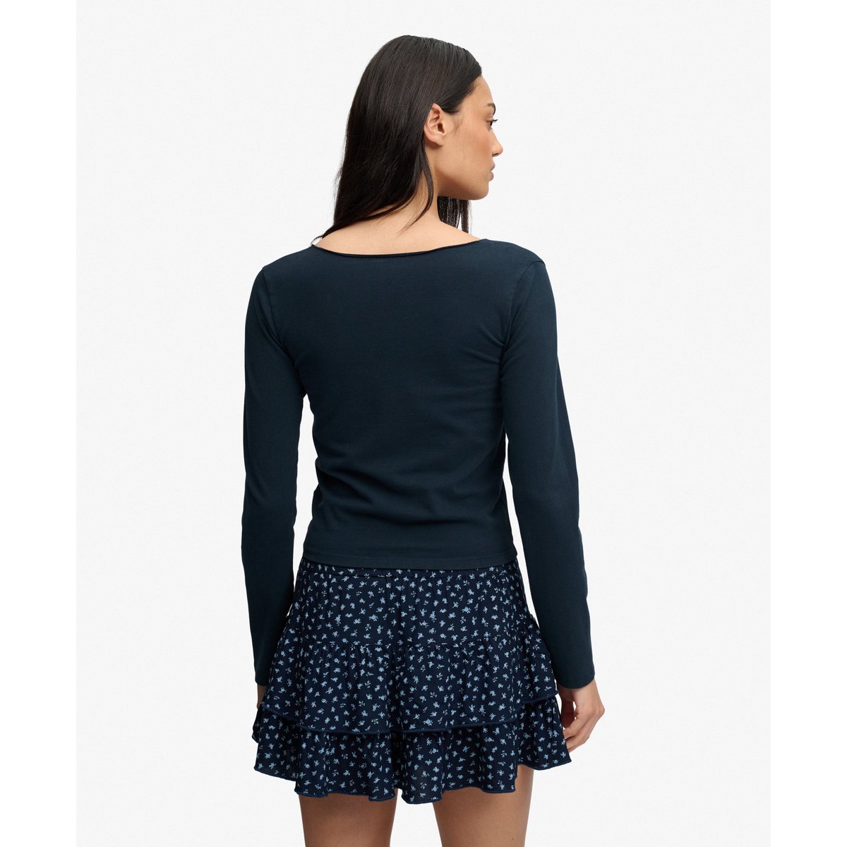 Haut Manches Longues Athletic Essential Froncé bleu marine éclipse, SUPERDRY