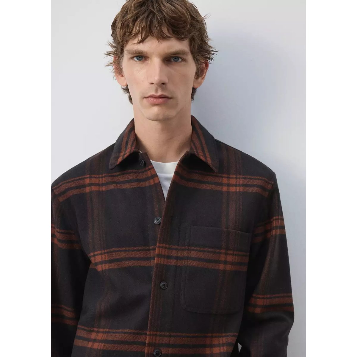 Surchemise laine mélangée carreaux marron, MANGO MAN