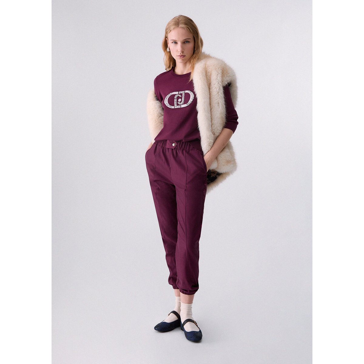 Pull avec logo monogramme aubergine, LIU JO