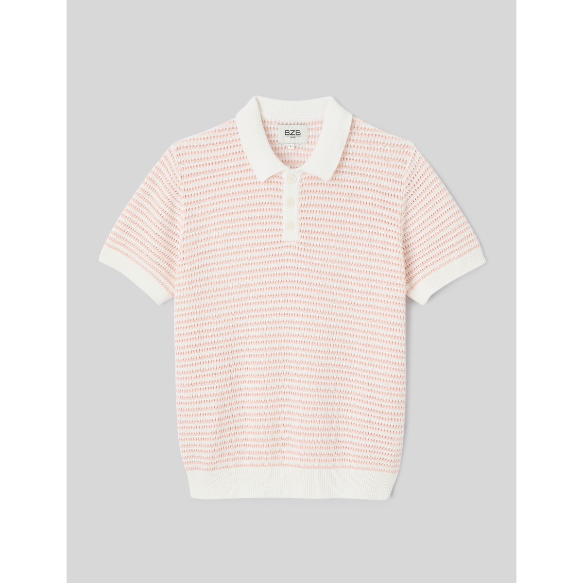 Polo en maille ajourée rayée rose pâle, BZB