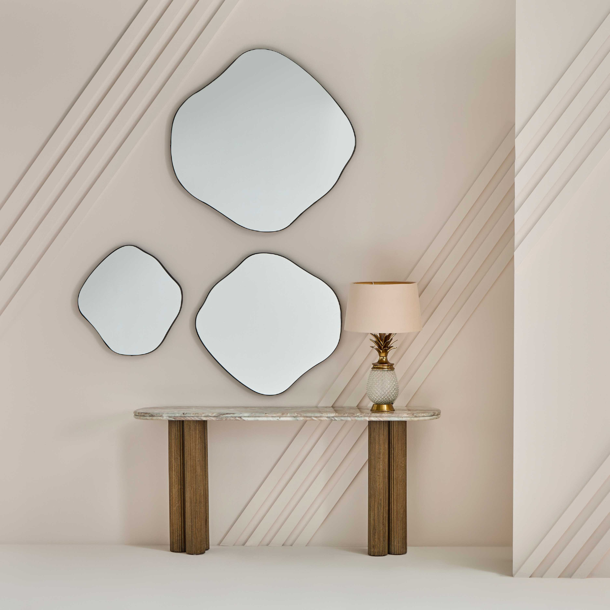 Console en bois massif et marbre BUREN bleu, SIGNATURE