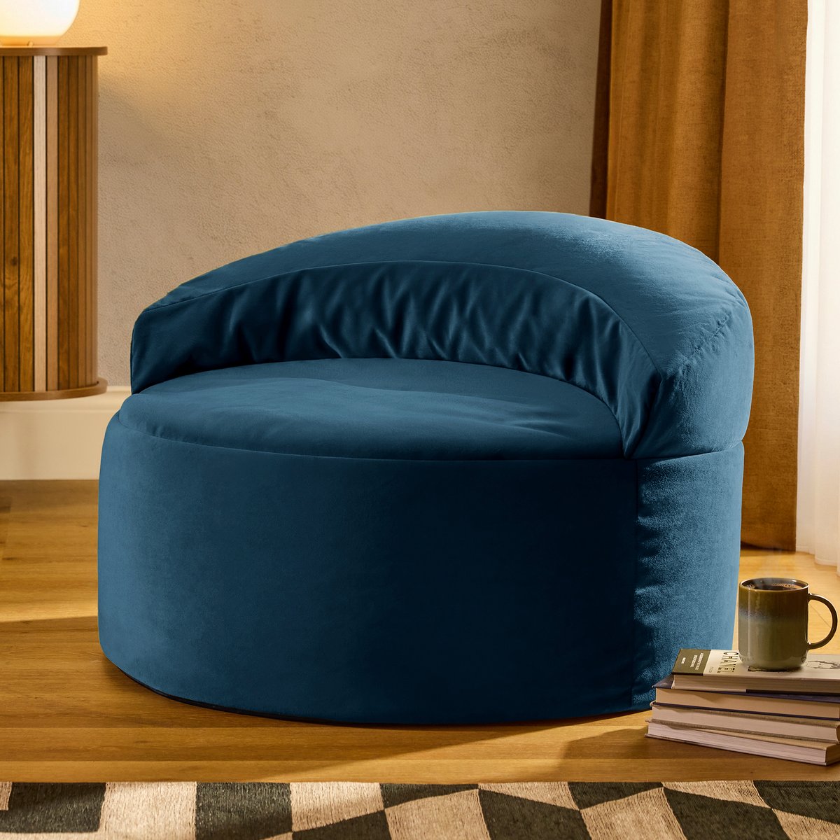 Pouf fauteuil d’appoint décoratif en velours mat Oeko-Tex® - ORB bleu marine, ICON