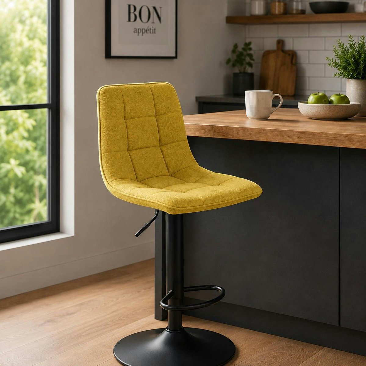 Chaise de bar réglable en tissu (lot de 2) LORA moutarde, PIER IMPORT