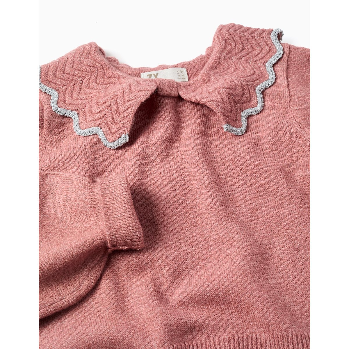 Pull en maille avec col en forme de nœud et fil textile rose, ZIPPY