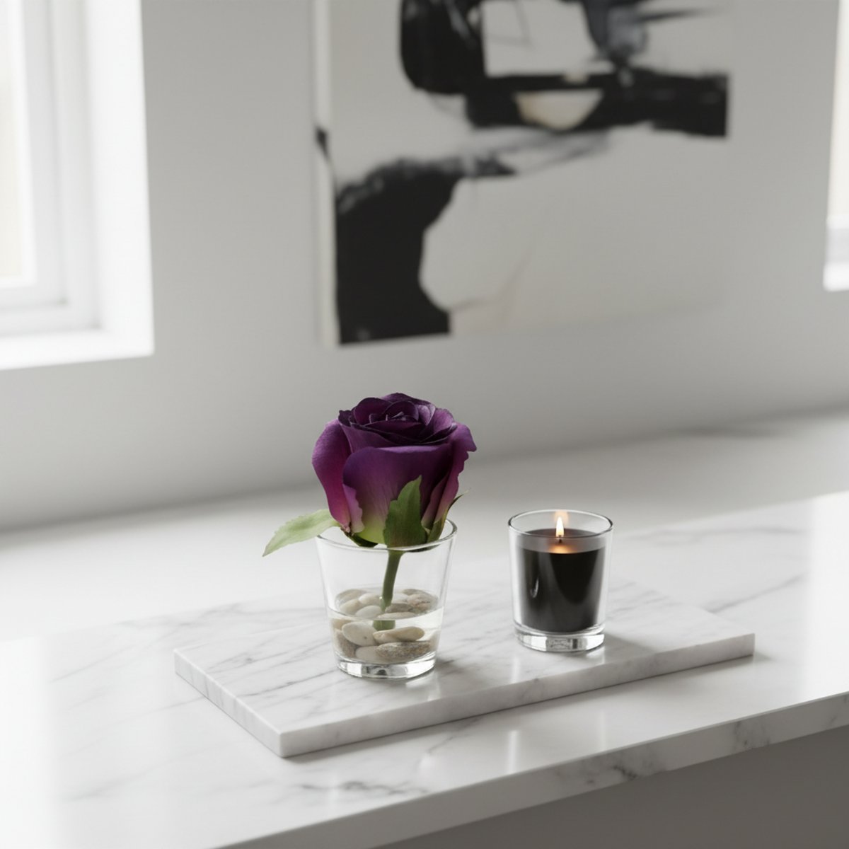 Rose en illusion d'eau artificielle H12 violet, SIA DECO