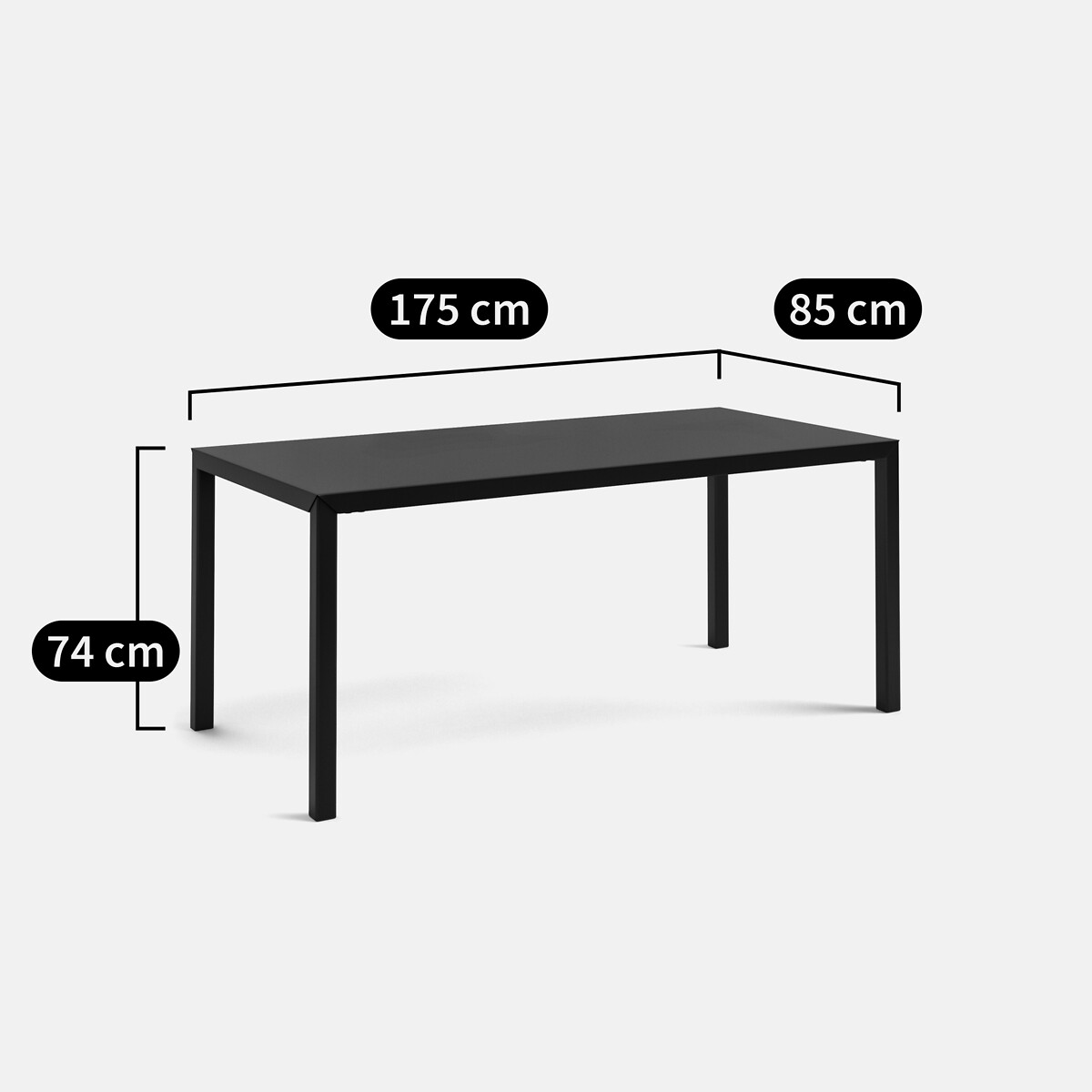 Eettafel, zwart gelakt staal, 6 personen, HIBA zwart, LA REDOUTE INTERIEURS