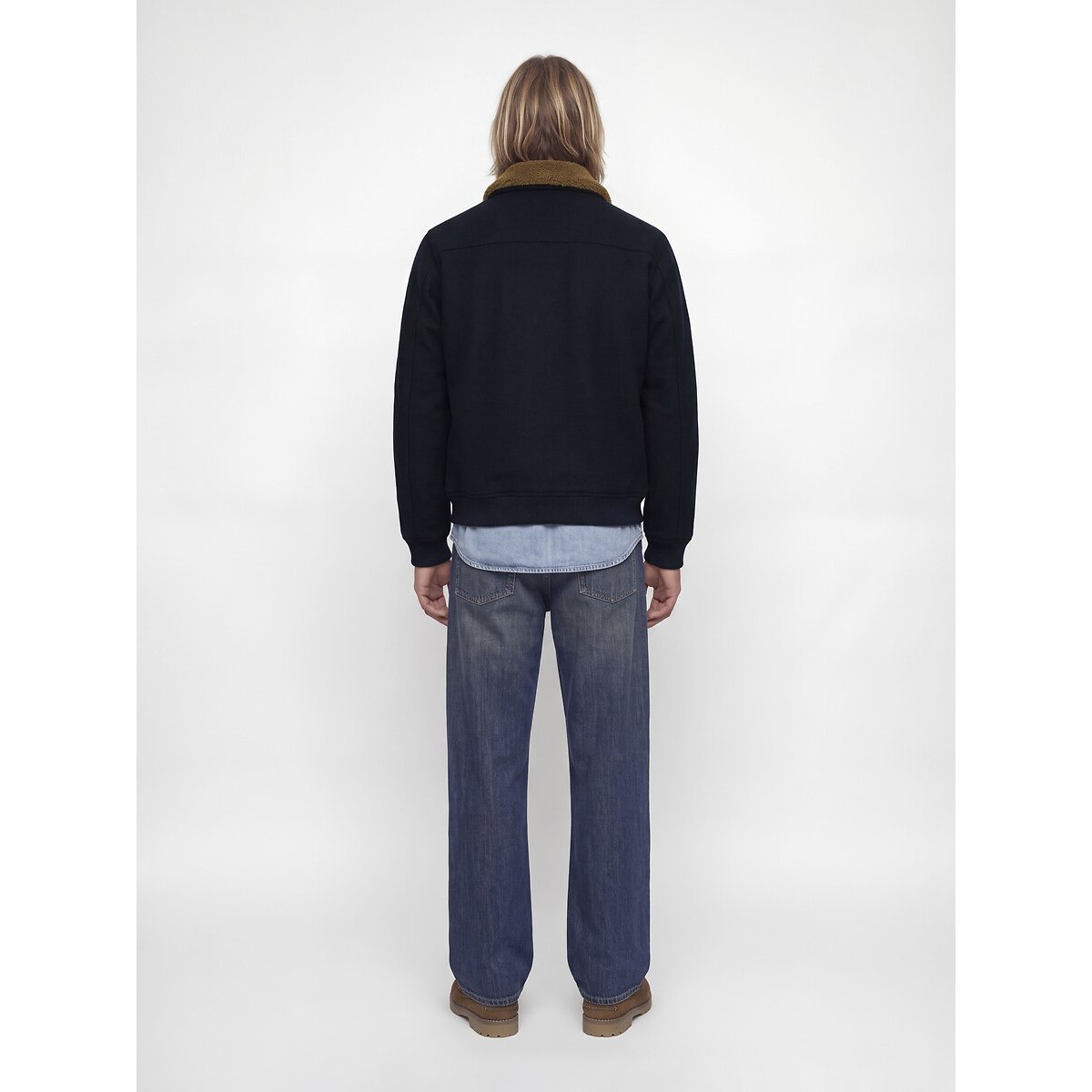 Giacca in misto lana con collo in sherpa blu marino, JACK & JONES