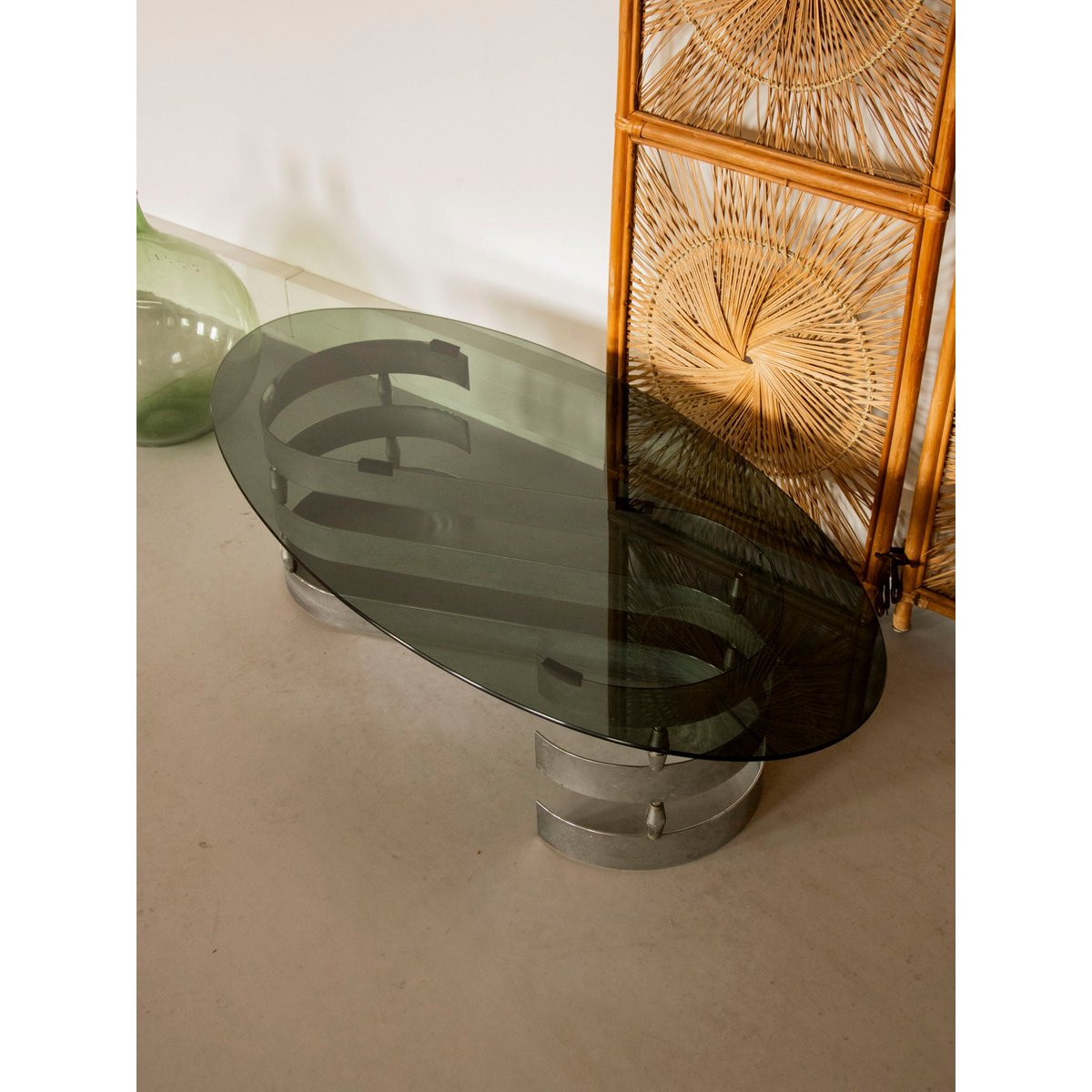 Table basse en verre fumé et inox Donna N°1546 - Bon état transparent, DEBONGOUT