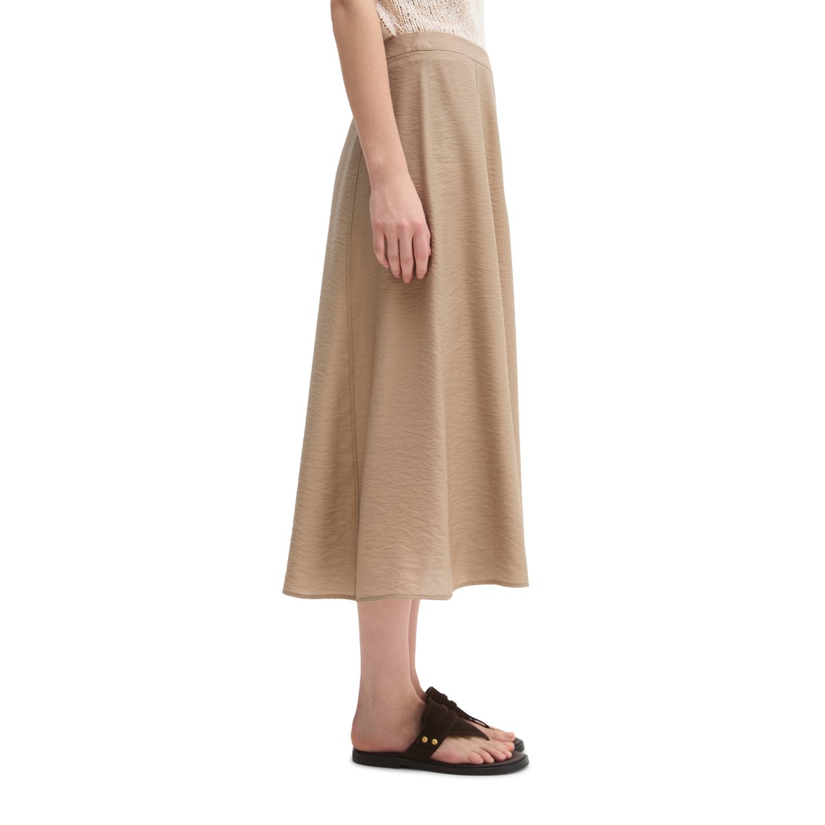 Jupe crinkle régulière en mélange brillant de viscose marron, MARC O'POLO