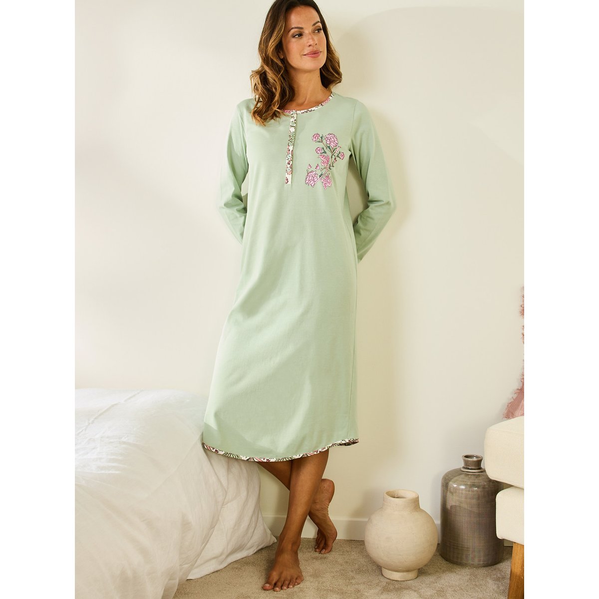 Chemise de nuit liquette imprimé vert, DAXON
