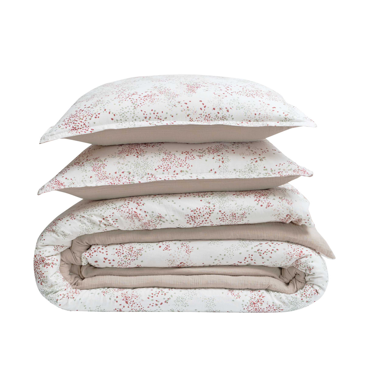 Parure housse de couette gaze de coton + 2 taies 50x70cm ELSA LOFT ecru, SENSEI MAISON
