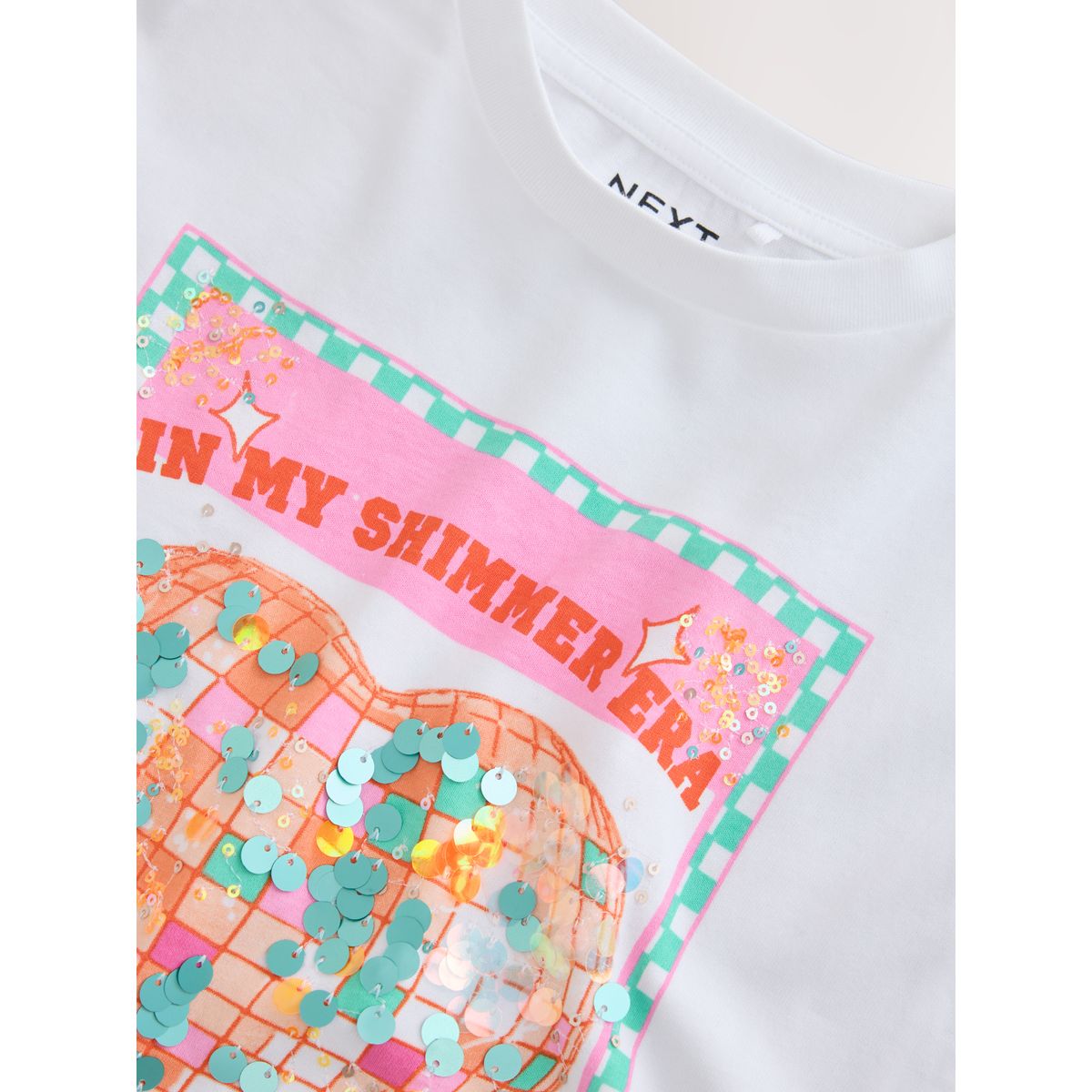 T-shirt oversize à sequins cœur disco blanc, NEXT