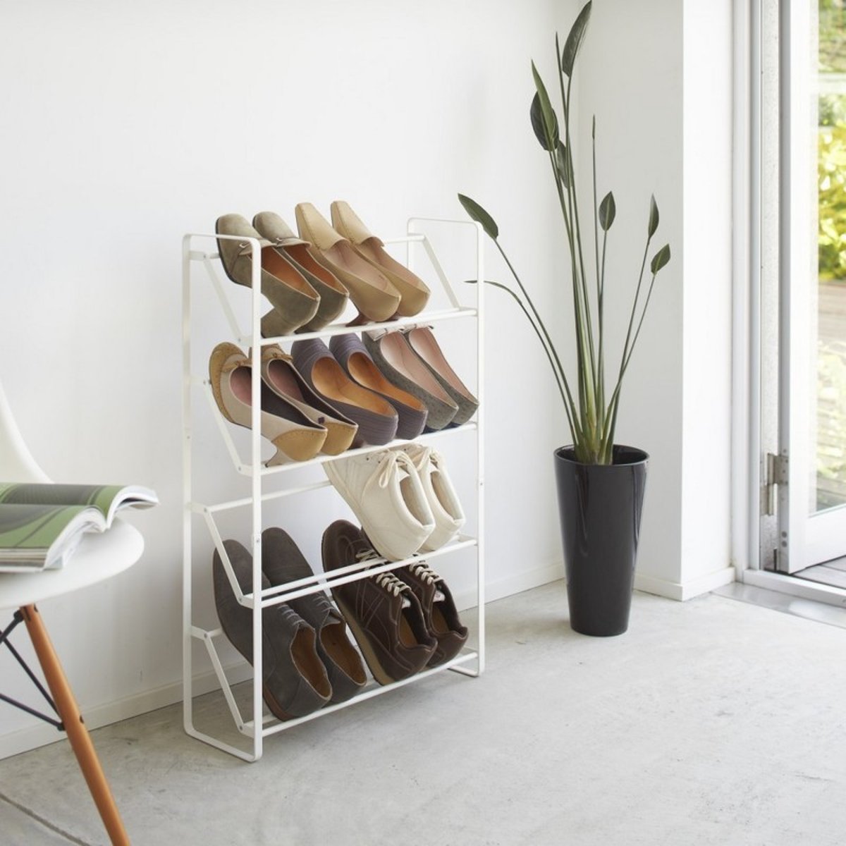 Etagère à chaussures étroite acier Frame blanc, YAMAZAKI