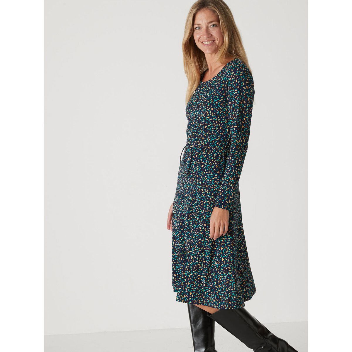 Robe fluide manches longues imprimé bleu, DAXON