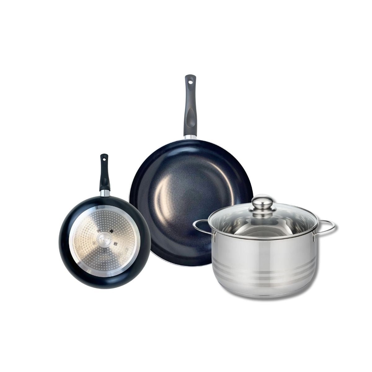 Batterie 2 poêles 20/28cm + 1 faitout 24cm PRIMA BRILLANT noir, ELO