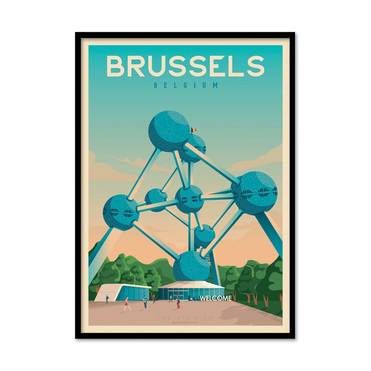 Affiche d’art et cadre noir 50 x 70 cm - Brussels - Olahoop Travel Posters affiche d'art avec cadre bois noir, WALL EDITIONS