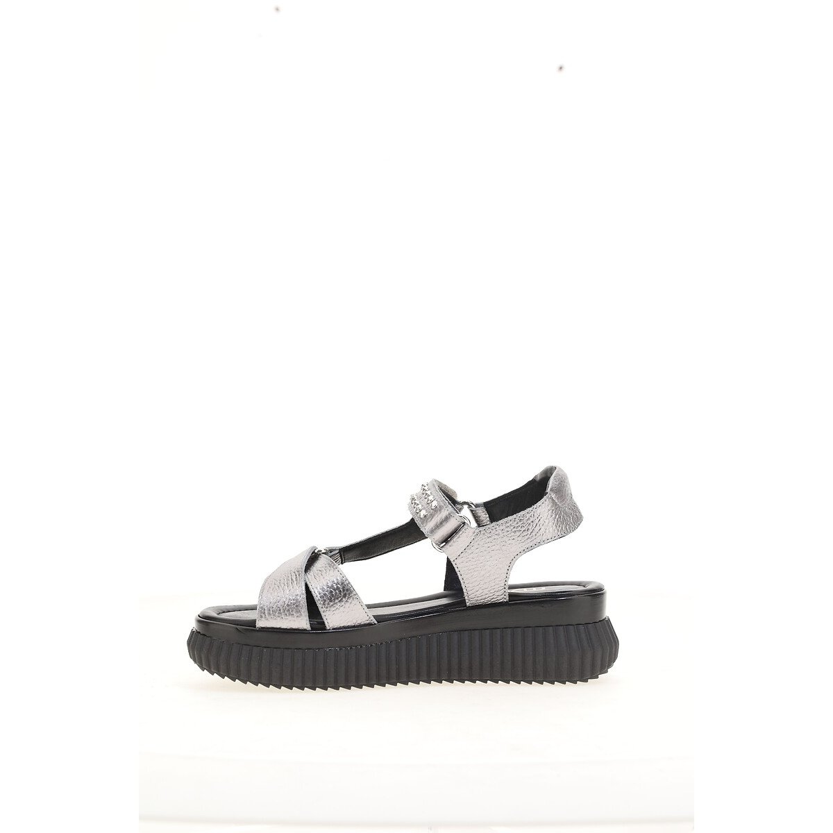 Sandales plateforme en cuir argent, MJUS