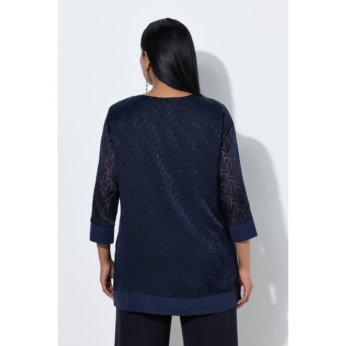 Blouse en tissu dévoré marine foncé, ULLA POPKEN