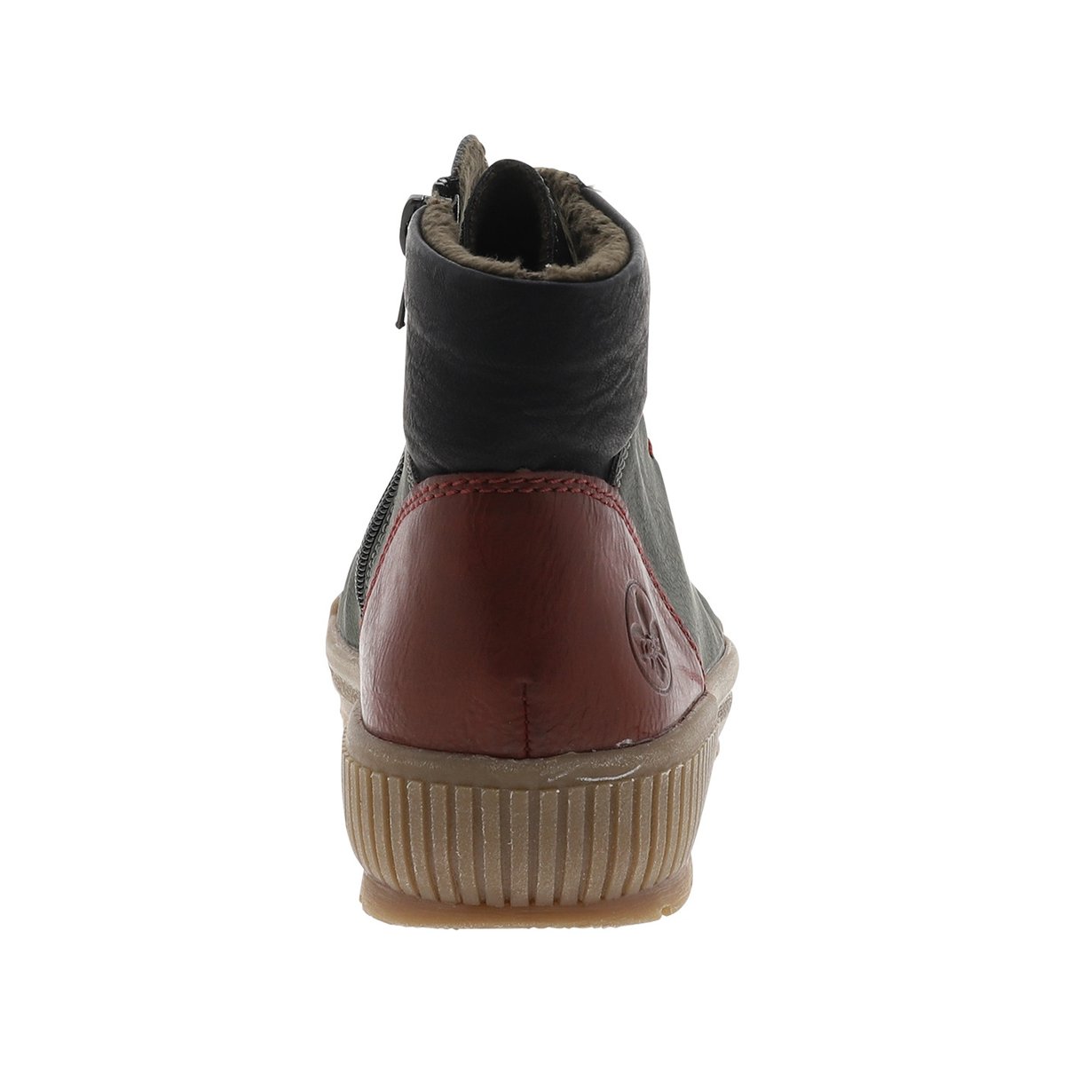 Bottines kaki à talon plat et à lacets et zip latéral avec oeillets colorés kaki, RIEKER