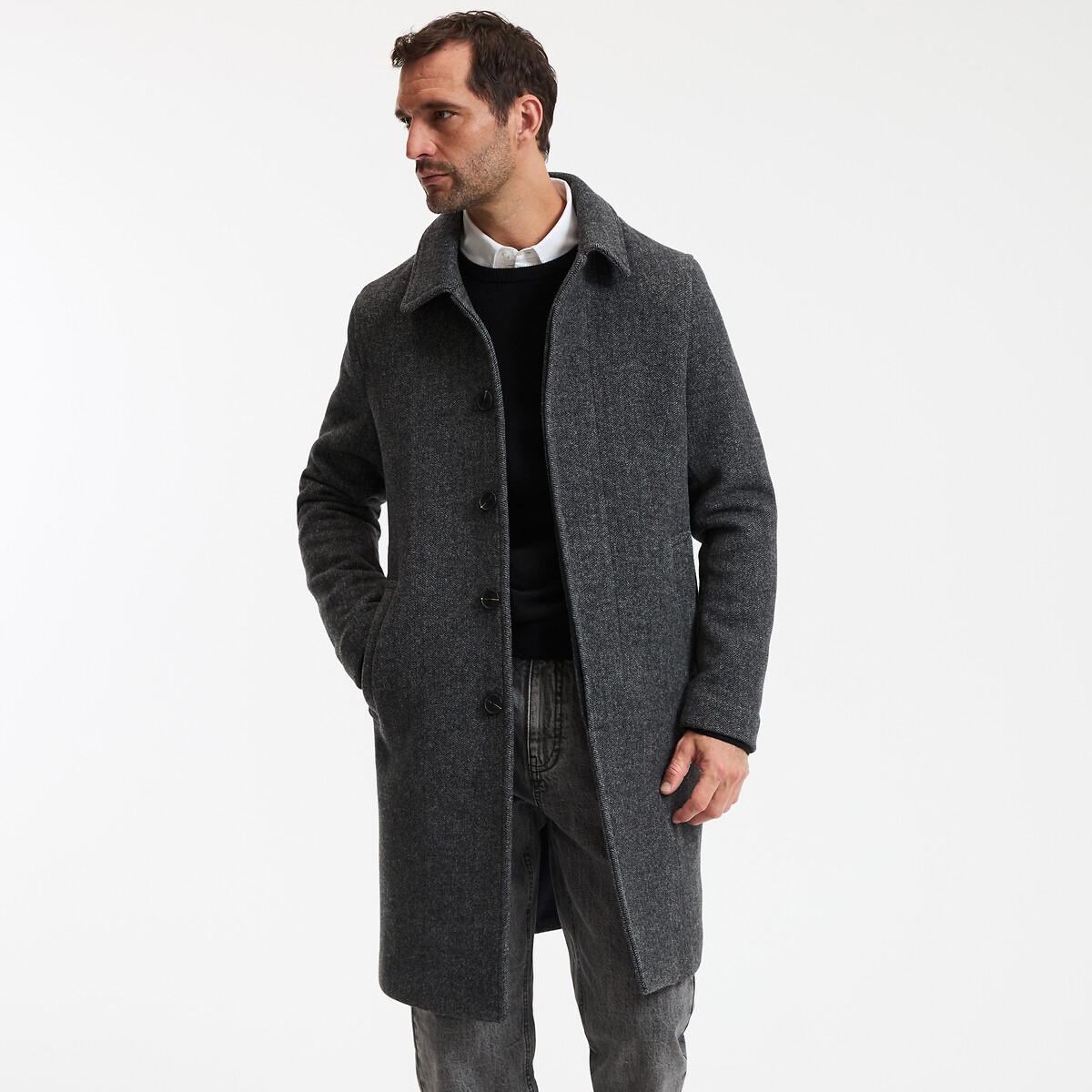 Signatures Virgil Coat in Wool Blend charcoal grey marl, LA REDOUTE COLLECTIONS