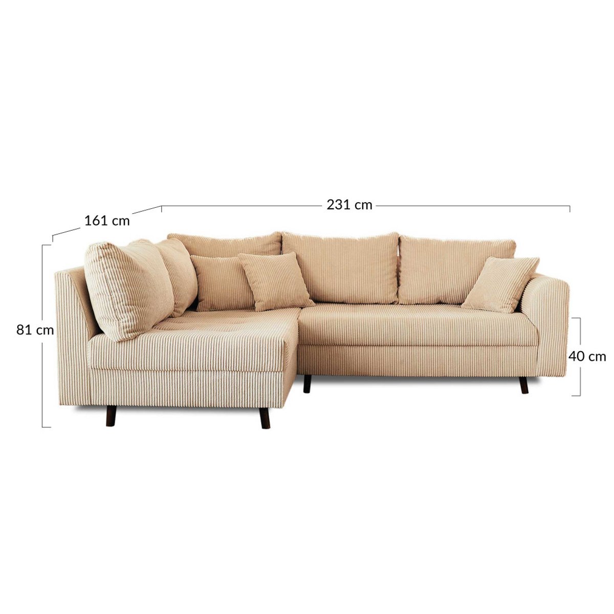 Canapé d'Angle gauche 4 places + pouf places - RUNE gris foncé, BEST MOBILIER