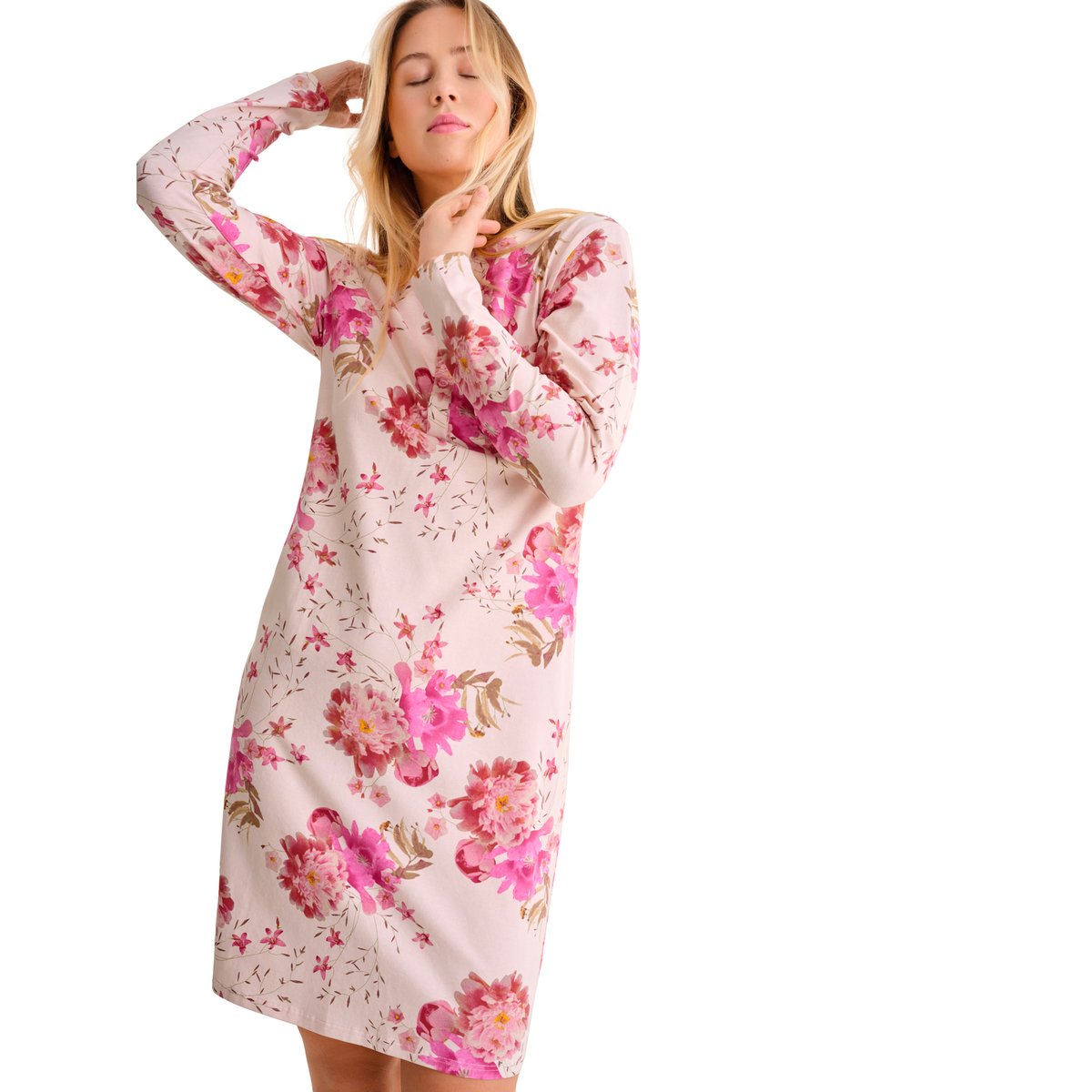 Chemise de nuit manches longues ROBIN rose, LISCA