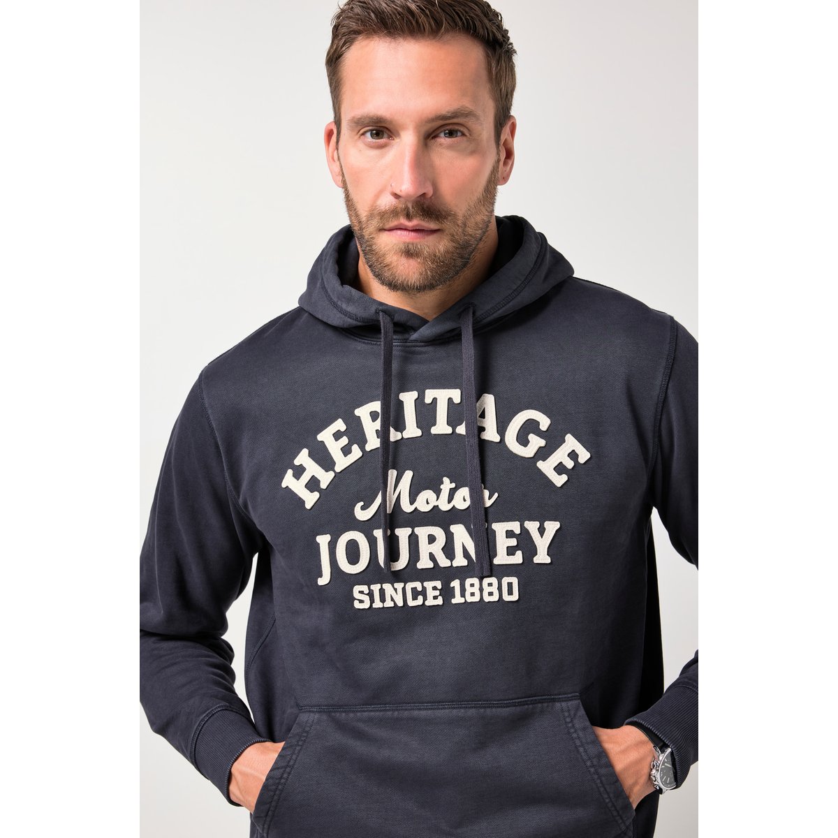 Sweat-shirt à capuche, style vintage bleu marine, JP1880
