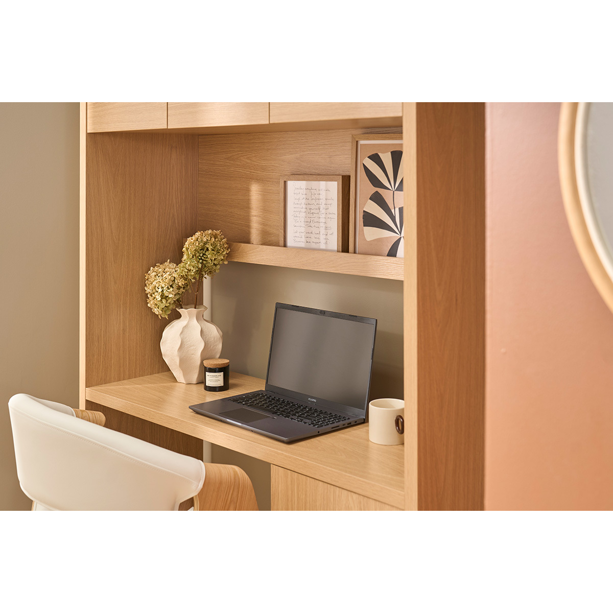 Bureau bibliothèque avec rangements finition bois clair chêne L115 cm WISSEM chêne clair, MILIBOO