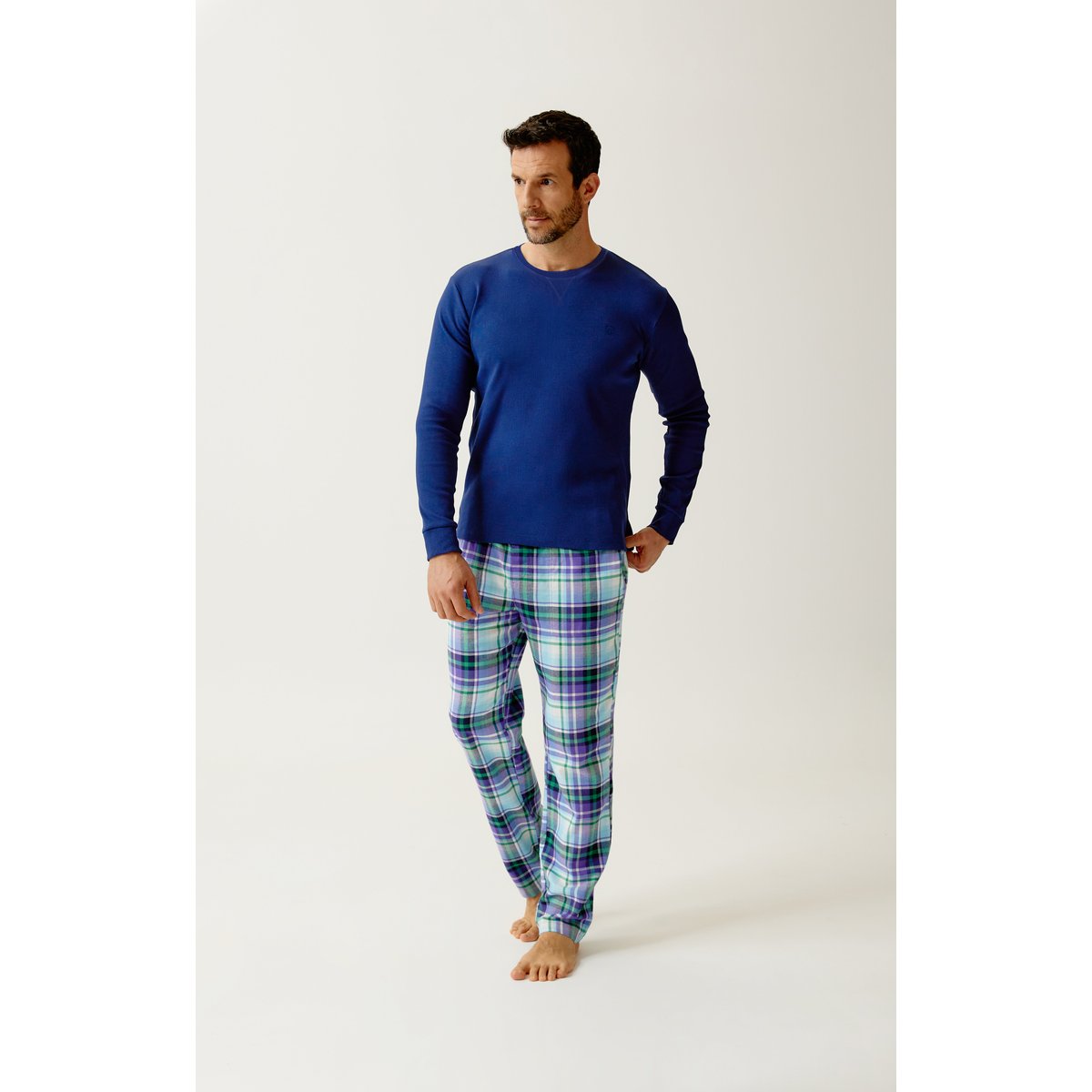 Tee-shirt manches longues en jersey de coton et modal couleur unie Minuit marine, ARTHUR