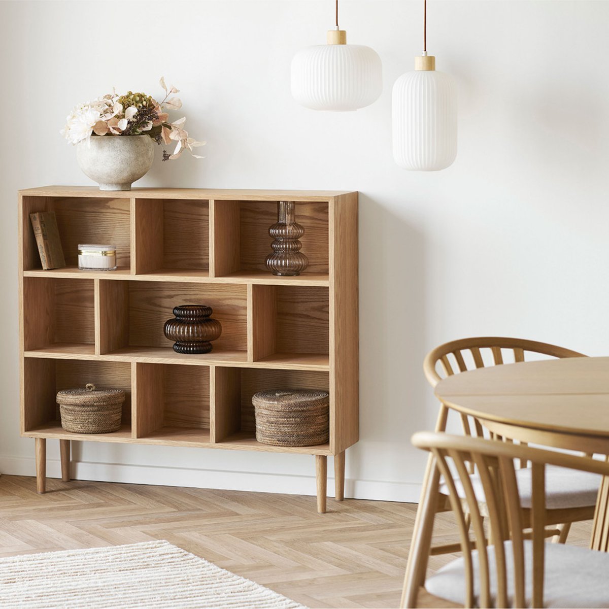 Suspension ronde en verre et bois 30cm- ARGALO blanc, HOUSE NORDIC