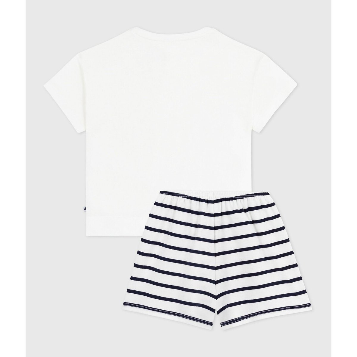 Pigiama corto in cotone con motivo a cuore e righe bianco, PETIT BATEAU