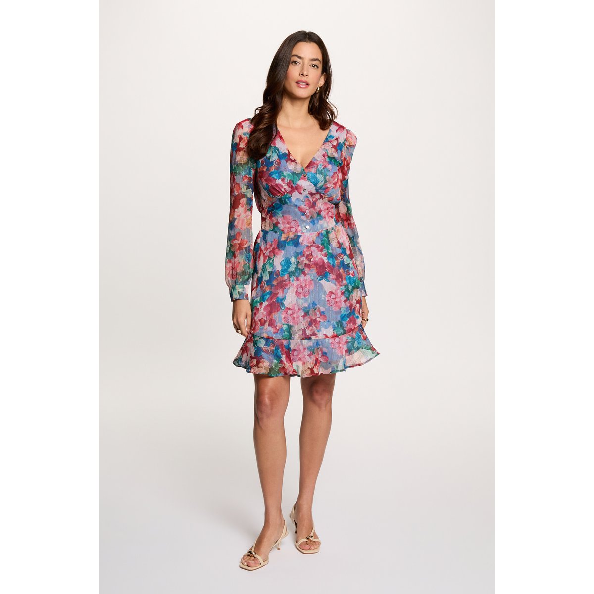 Robe courte col v multicolore, MORGAN