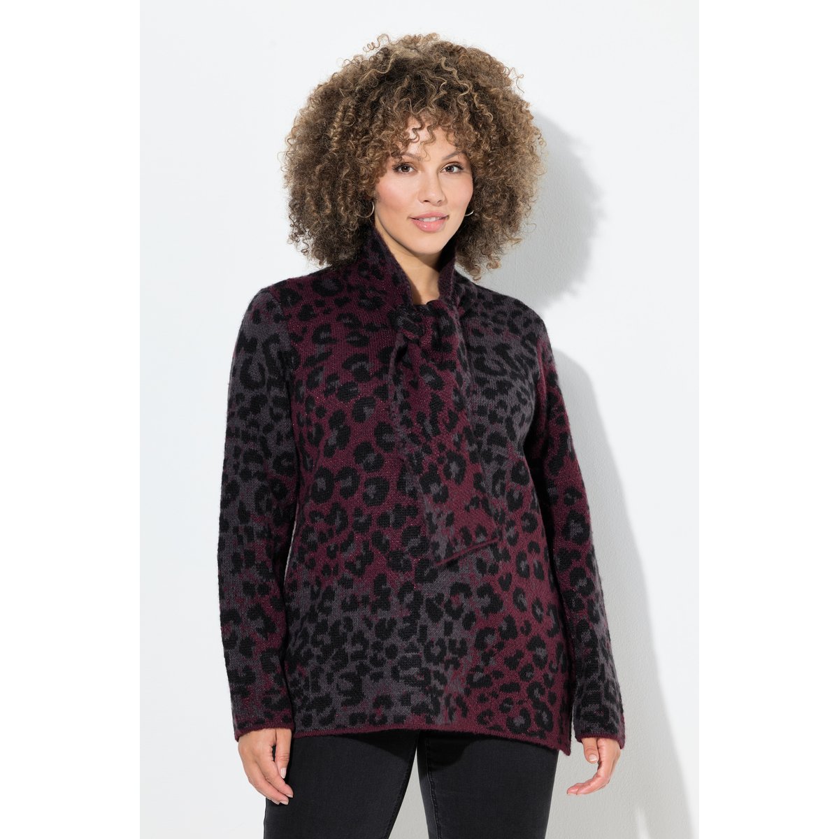 Pull à col châle et manches longues rouge vin foncé, ULLA POPKEN