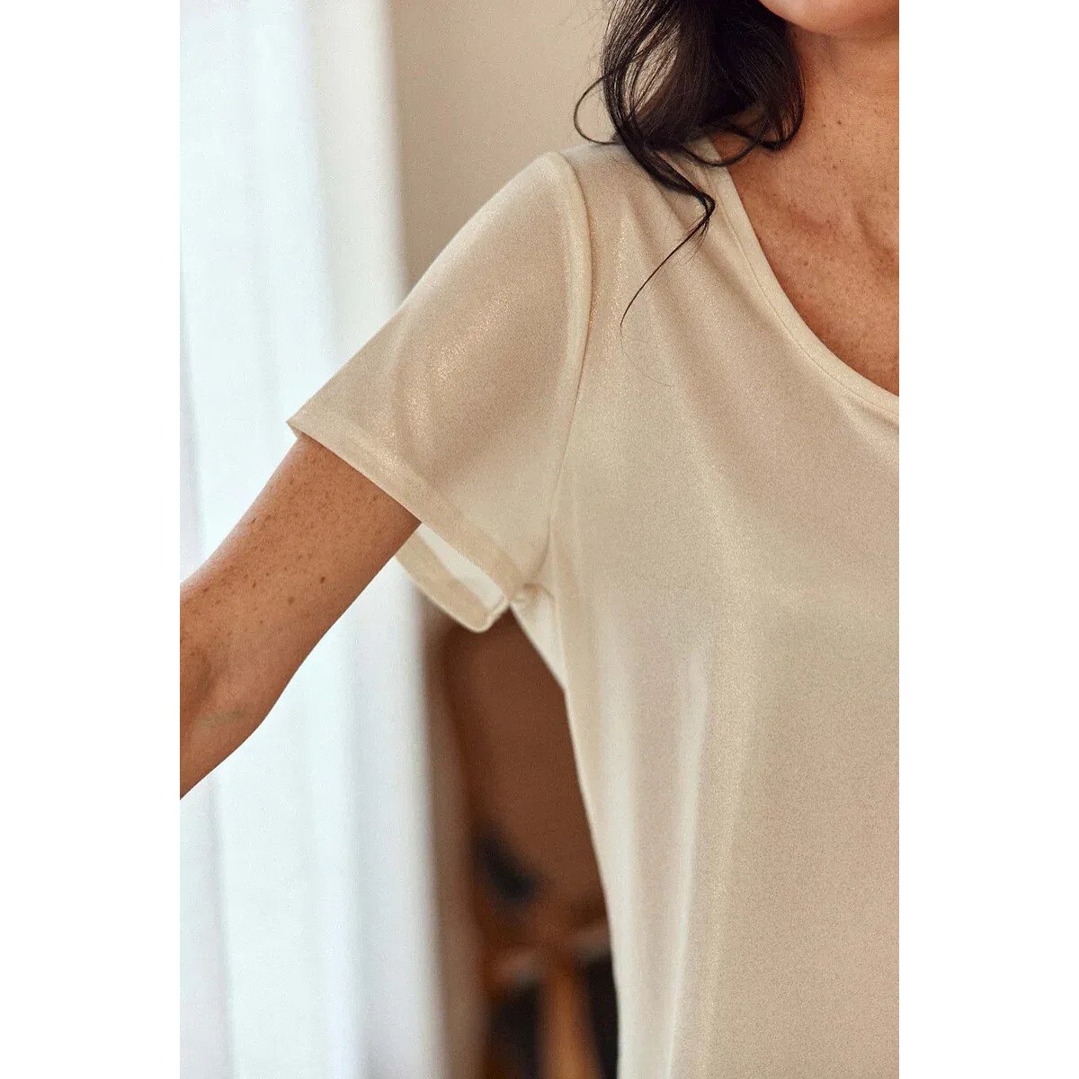 Tia Crew Neck Sparkly Knit T-Shirt ecru , LA PETITE ETOILE