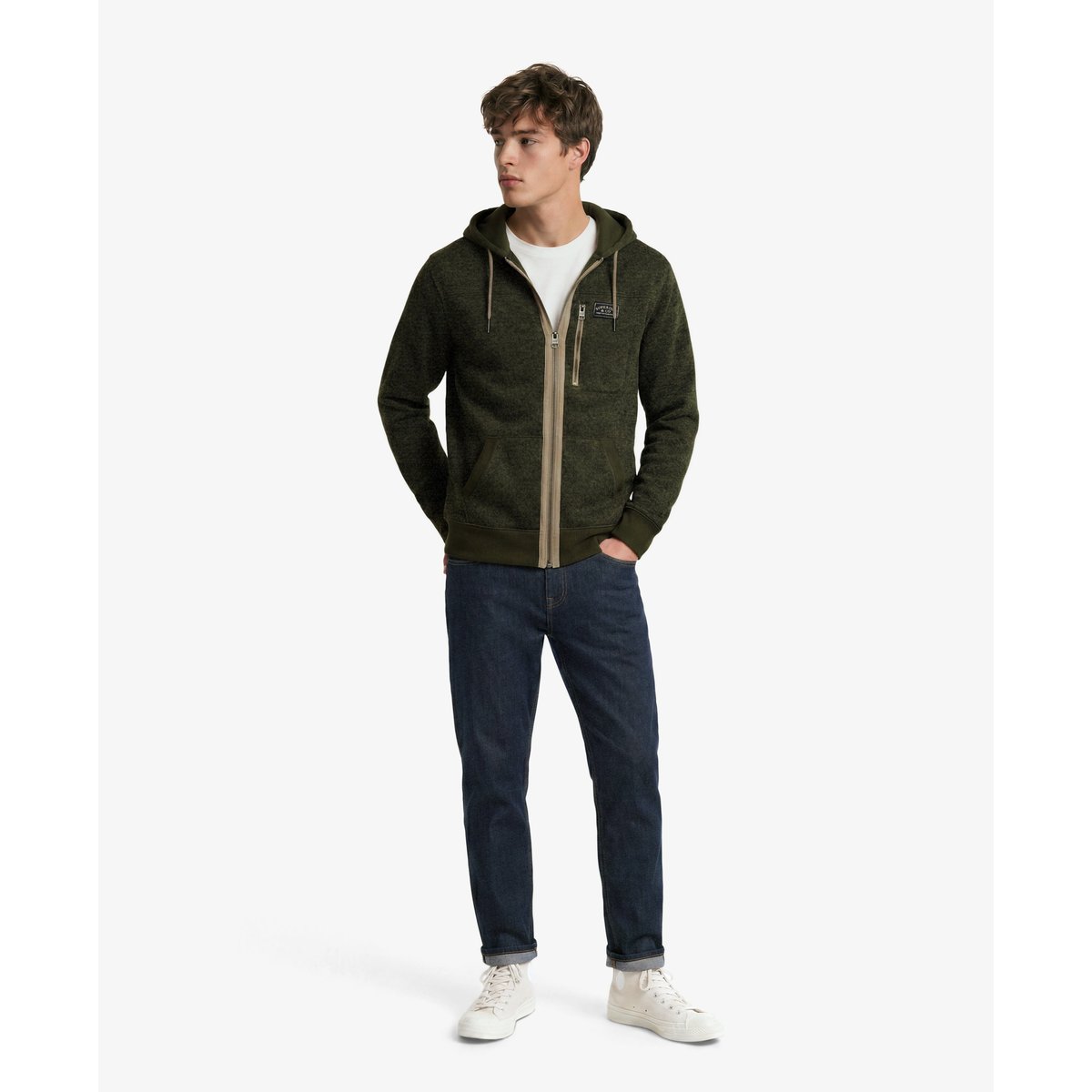 Sweat zippé à capuche Storm Fleece coupe décontractée kaki trekker grit, SUPERDRY
