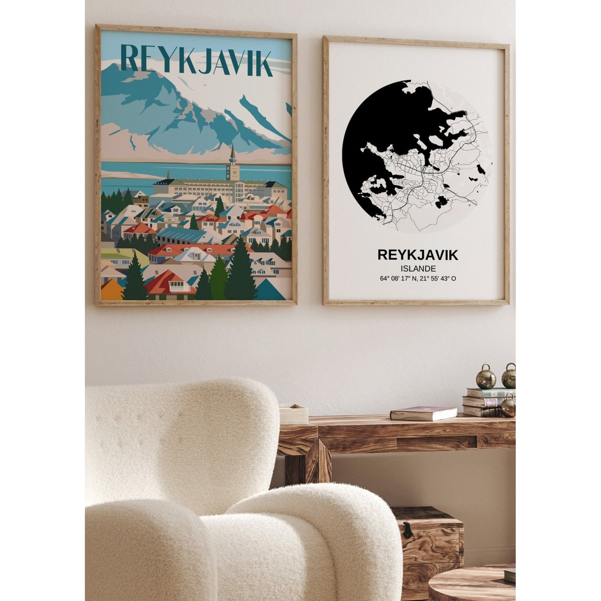 Affiche ville Reykjavik blanc, L'AFFICHERIE