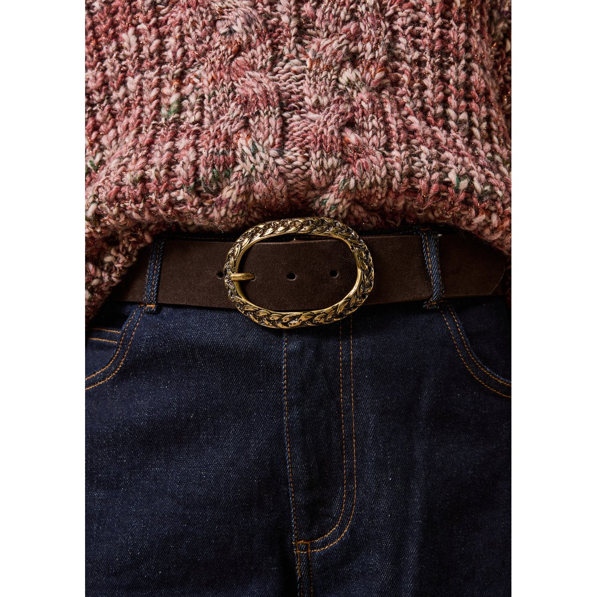 Ceinture en cuir suédé boucle ovale tressée ganache, LA FEE MARABOUTEE