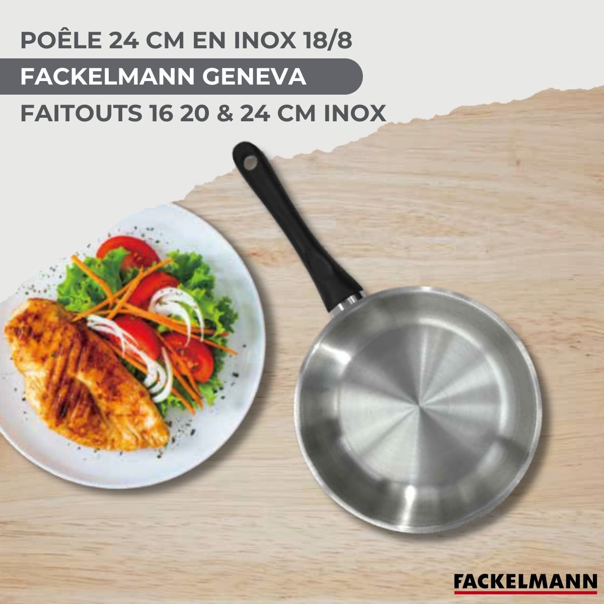 Batterie 1 poêle 28cm + 3 faitouts 16/20/24cm BRILLANT inox|noir, FACKELMANN