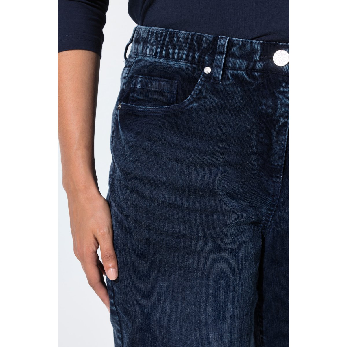 Pantalon en velours côtelé, coupe Mom Fit marine, ULLA POPKEN