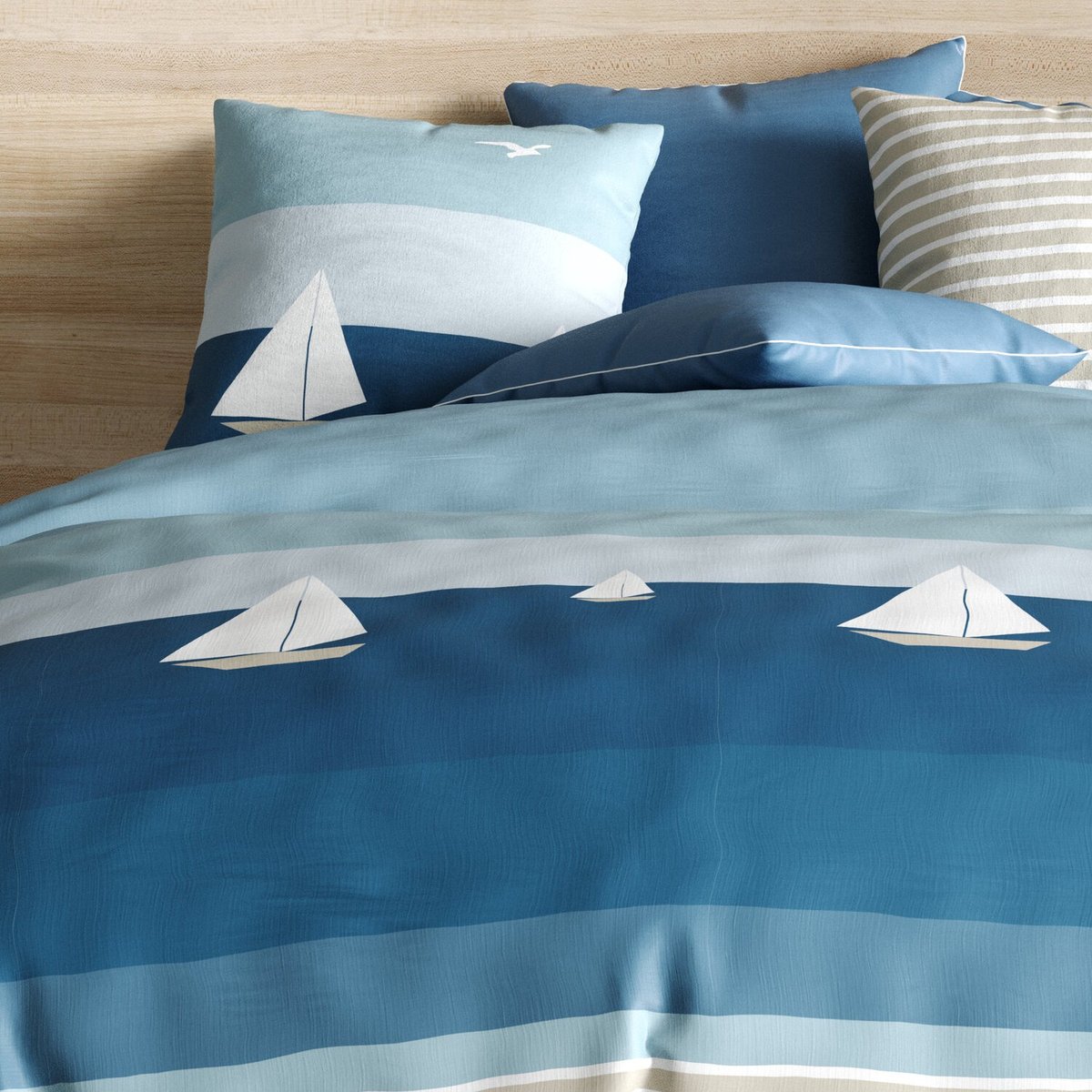 Parure de couette 3pcs Coton Regate bleu, C DESIGN HOME TEXTILE