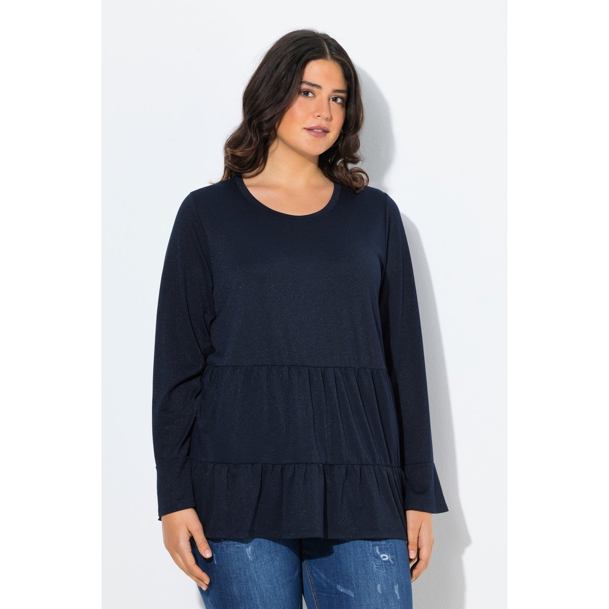 T-shirt à volants, tissu scintillant marine, ULLA POPKEN