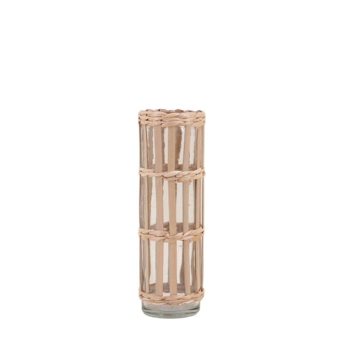 Vase rond en verre et fibres naturelles, H19cm naturel, ORNAMI