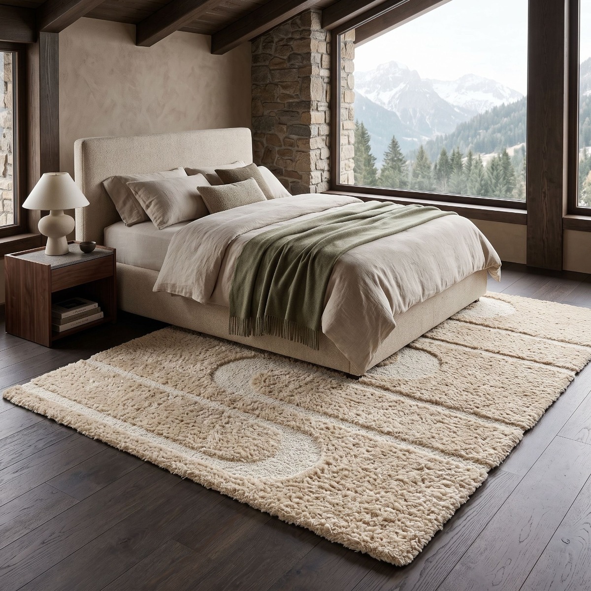 Tapis shaggy doux à relief géométrique ORGANIC STREET beige, THE DECO FACTORY