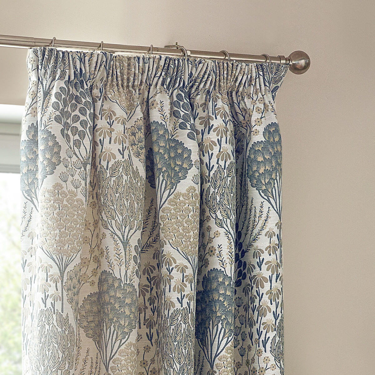 Ophelia Pencil Pleat Curtains blue print, WYLDER